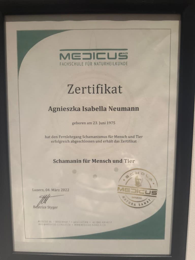 Zertifikat: Schamanin für Mensch und Tier